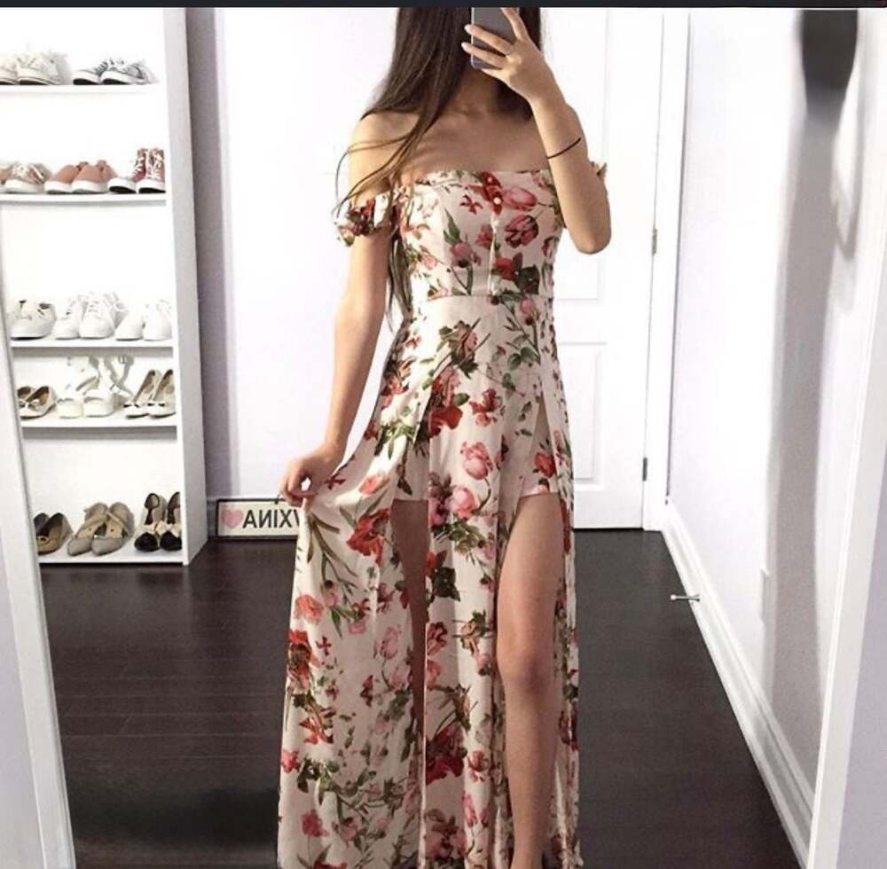 Solaris Style Floral Maxi Overlay Romper Off Shoulder NWT Size S